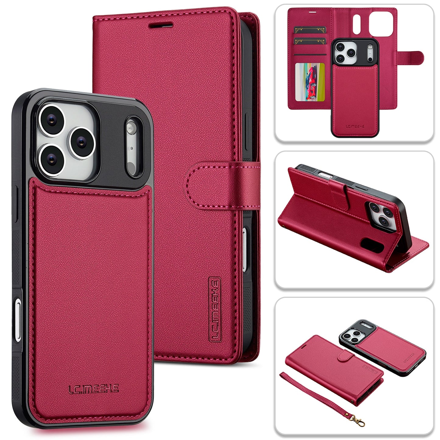 2-in-1 Detachable Magnetic Leather Folio Wallet Phone Case for iPhone 17 Pro Max