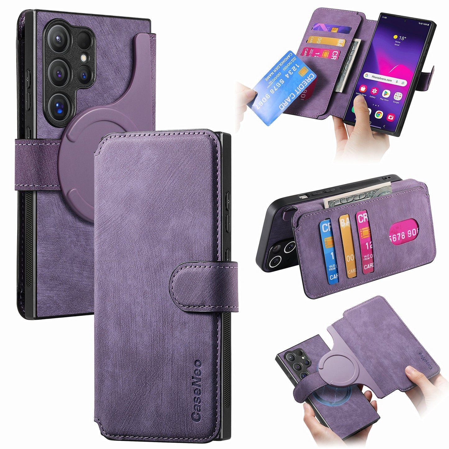 2-IN-1 RFID Blocking Magnetic Detachable Wallet Case for Samsung Galaxy S23 Ultra