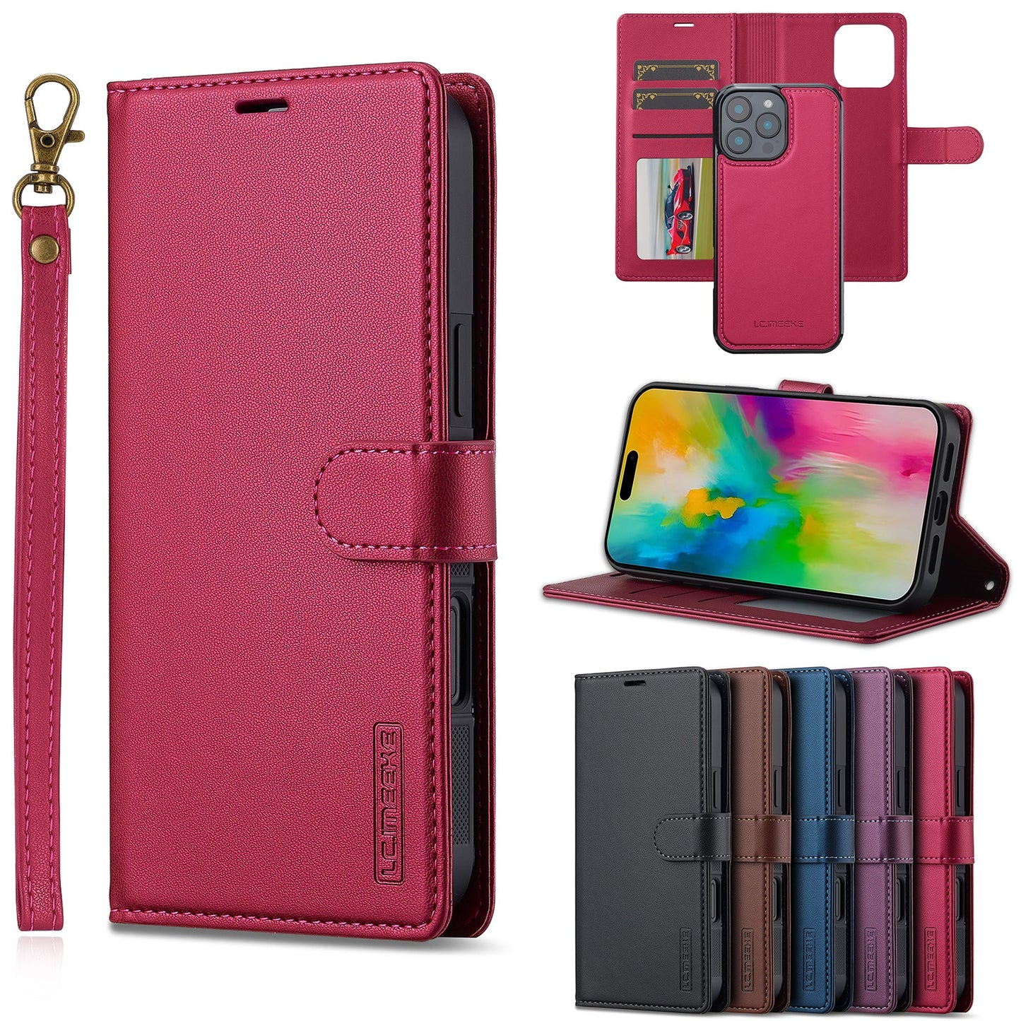 2-in-1 Detachable Magnetic Leather Folio Wallet Phone Case for iPhone 12 Pro Max