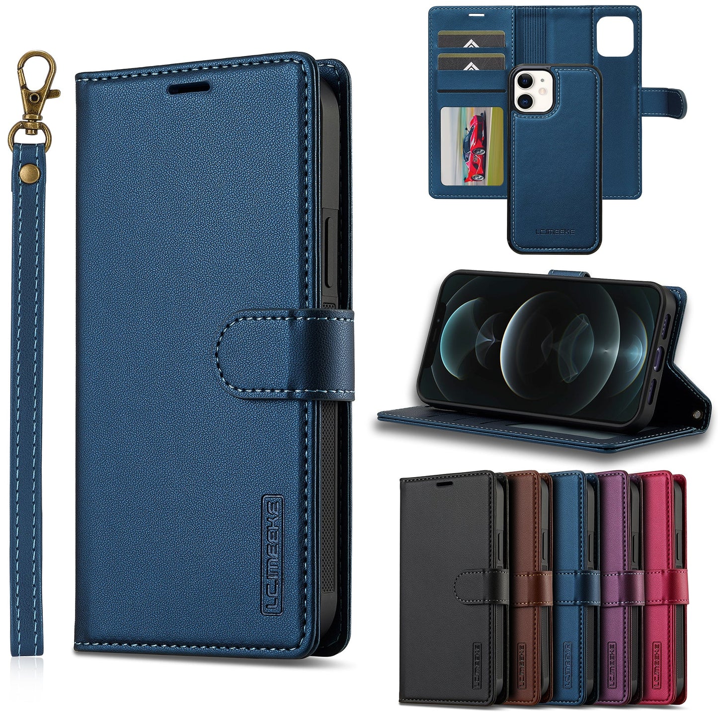 2-in-1 Detachable Magnetic Leather Folio Wallet Phone Case for iPhone 12