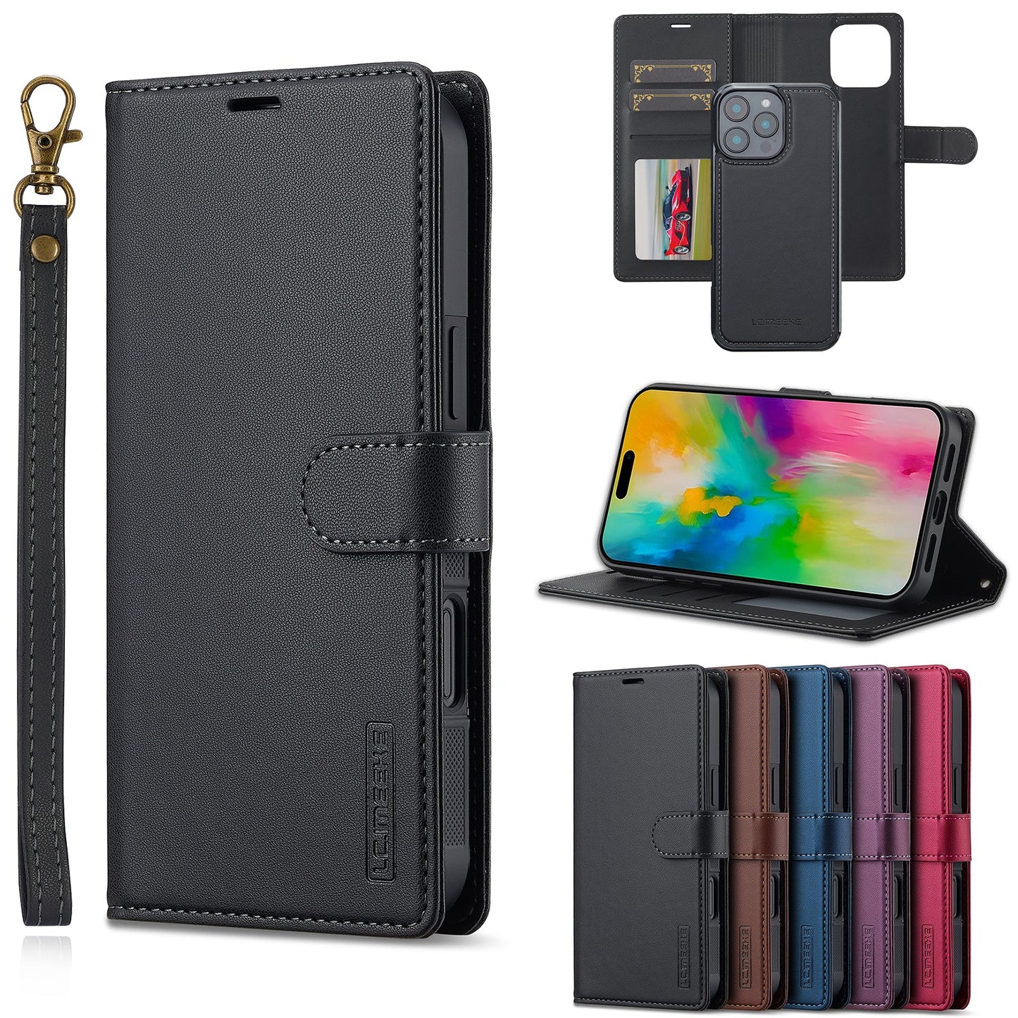 2-in-1 Detachable Magnetic Leather Folio Wallet Phone Case for iPhone 14 Pro