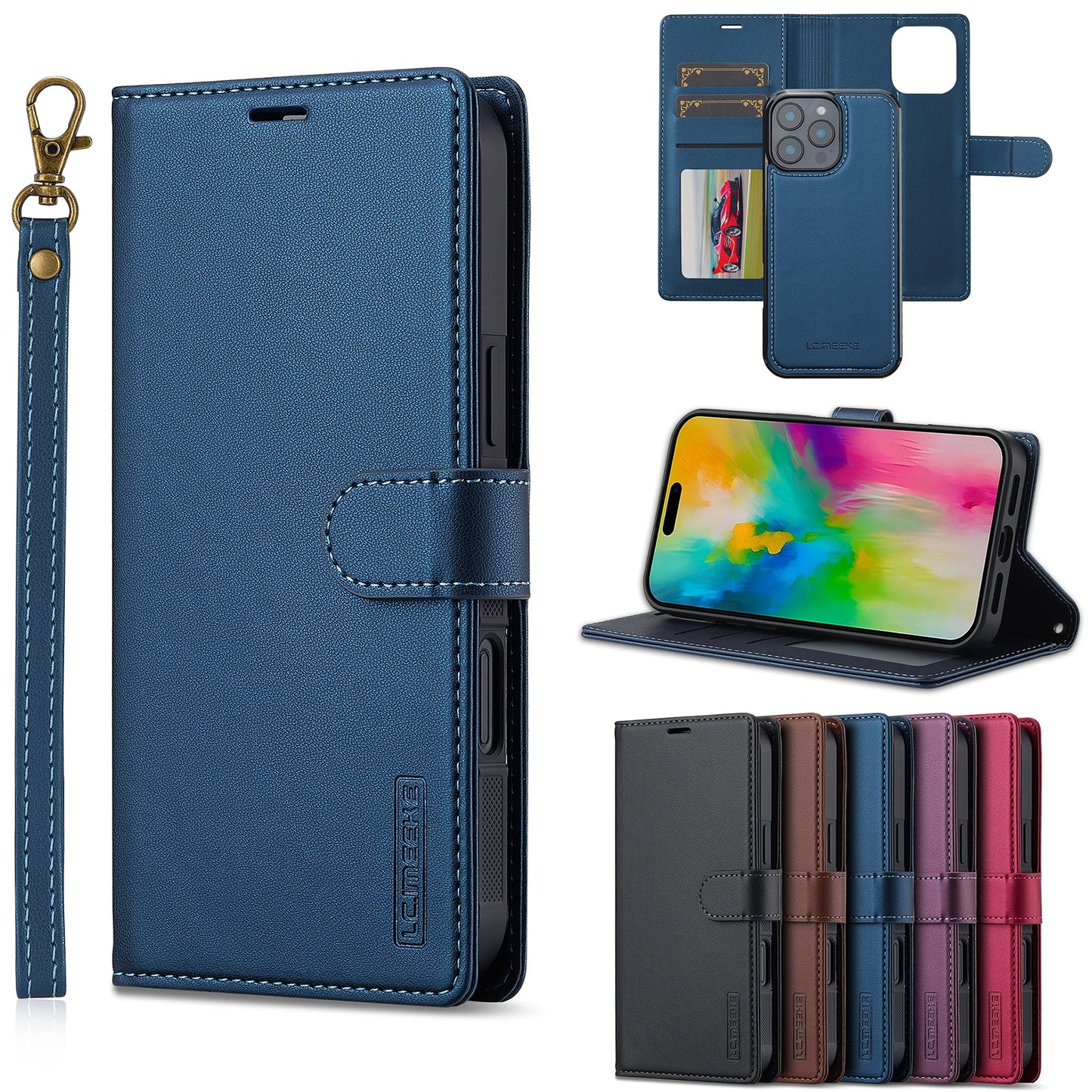 2-in-1 Detachable Magnetic Leather Folio Wallet Phone Case for iPhone 13 Pro Max