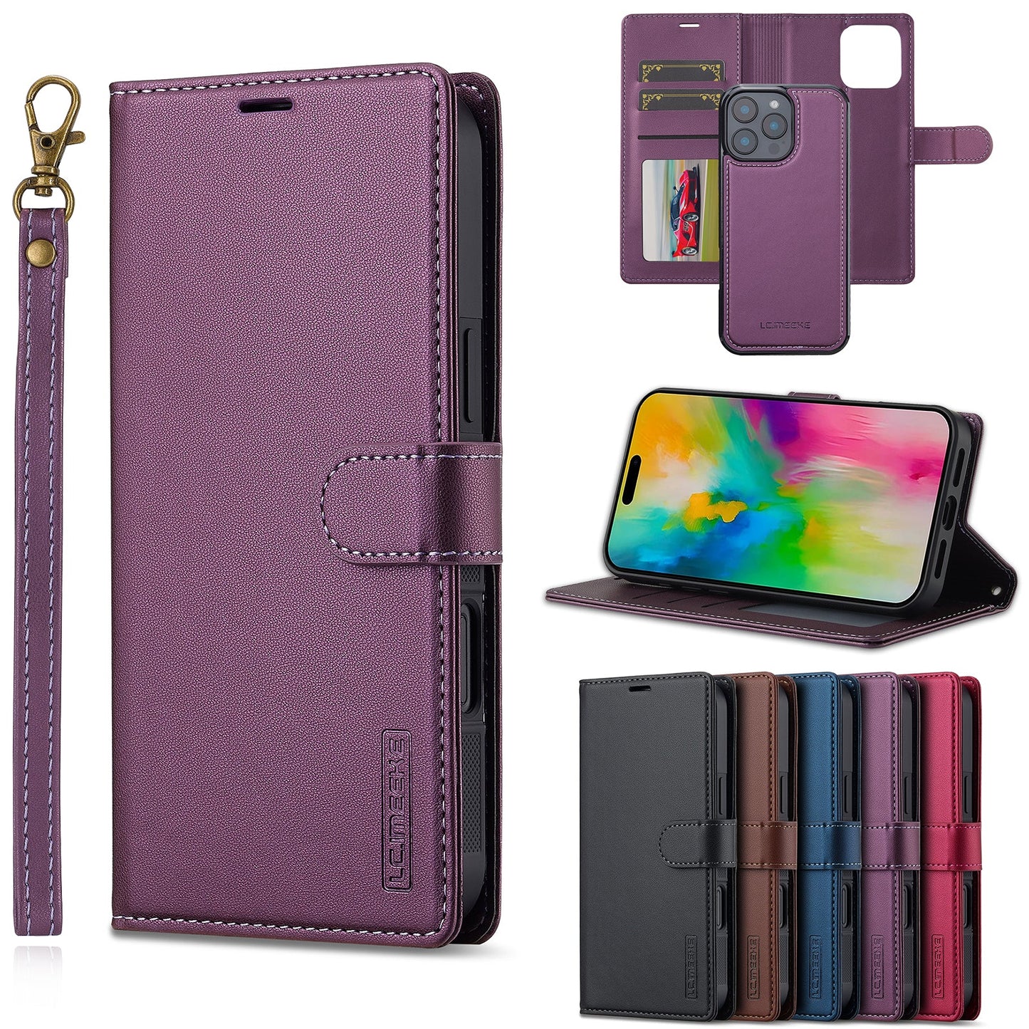 2-in-1 Detachable Magnetic Leather Folio Wallet Phone Case for iPhone 14 Pro