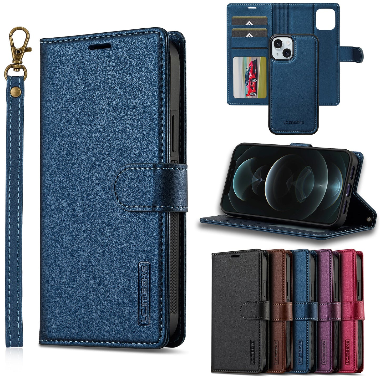 2-in-1 Detachable Magnetic Leather Folio Wallet Phone Case for iPhone 13