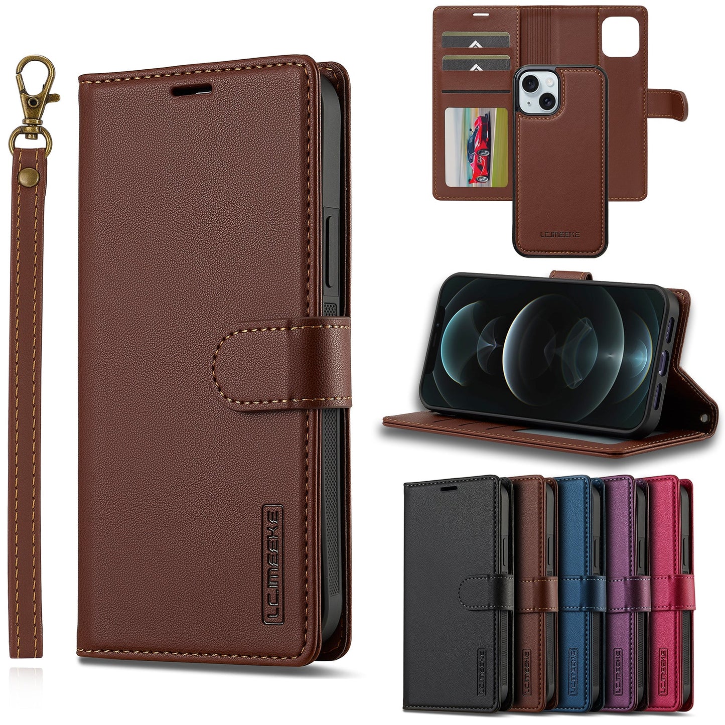 2-in-1 Detachable Magnetic Leather Folio Wallet Phone Case for iPhone 14
