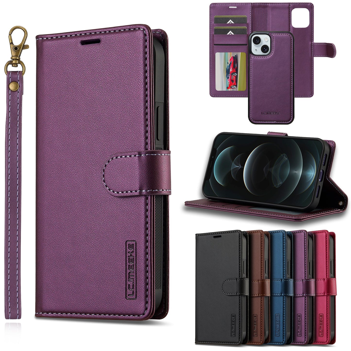 2-in-1 Detachable Magnetic Leather Folio Wallet Phone Case for iPhone 14