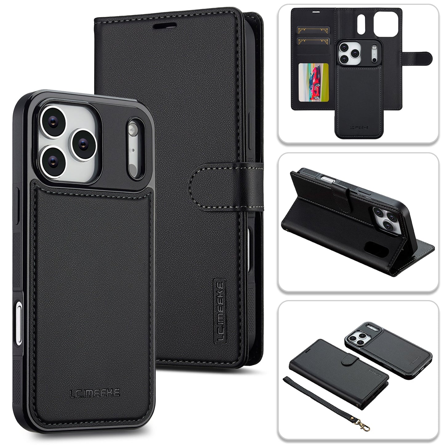 2-in-1 Detachable Magnetic Leather Folio Wallet Phone Case for iPhone 17 Pro Max
