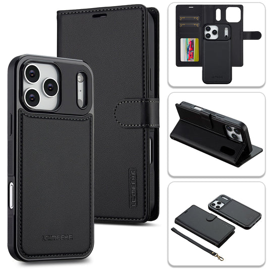 2-in-1 Detachable Magnetic Leather Folio Wallet Phone Case for iPhone 17 Pro
