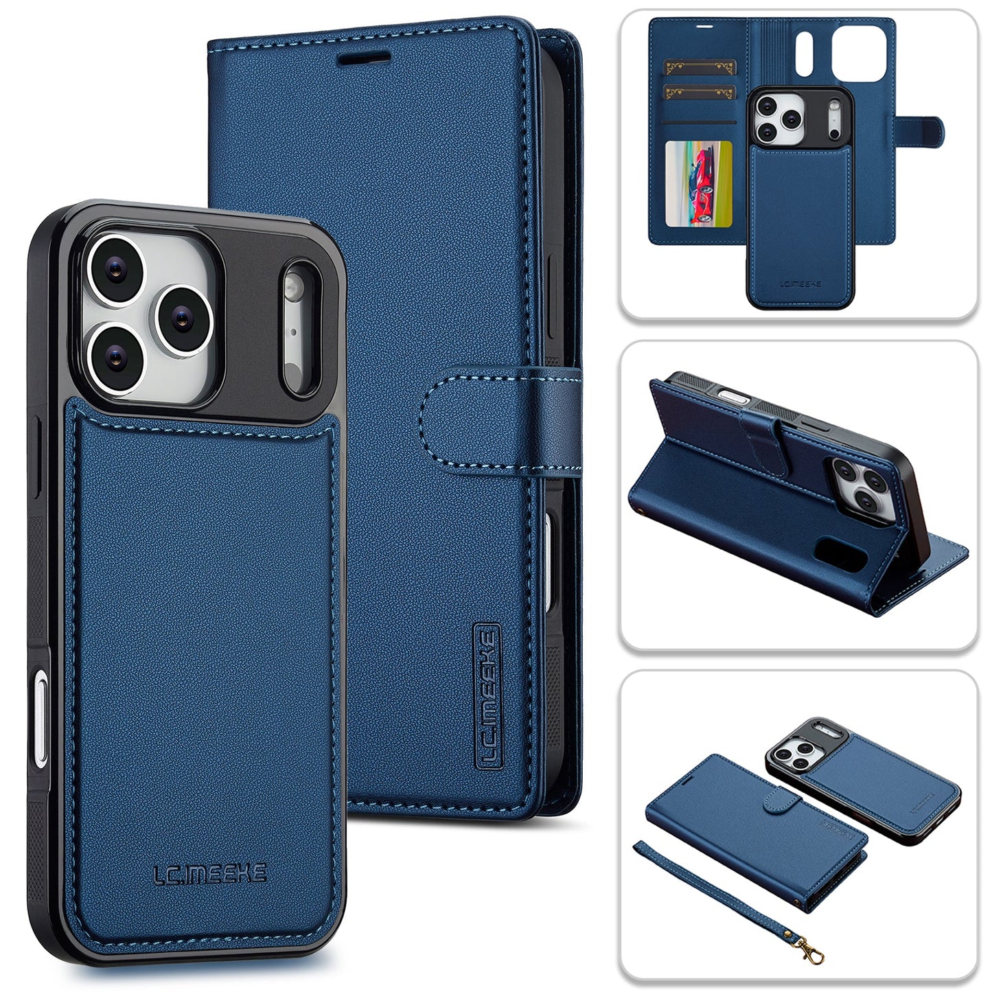 2-in-1 Detachable Magnetic Leather Folio Wallet Phone Case for iPhone 17 Pro Max