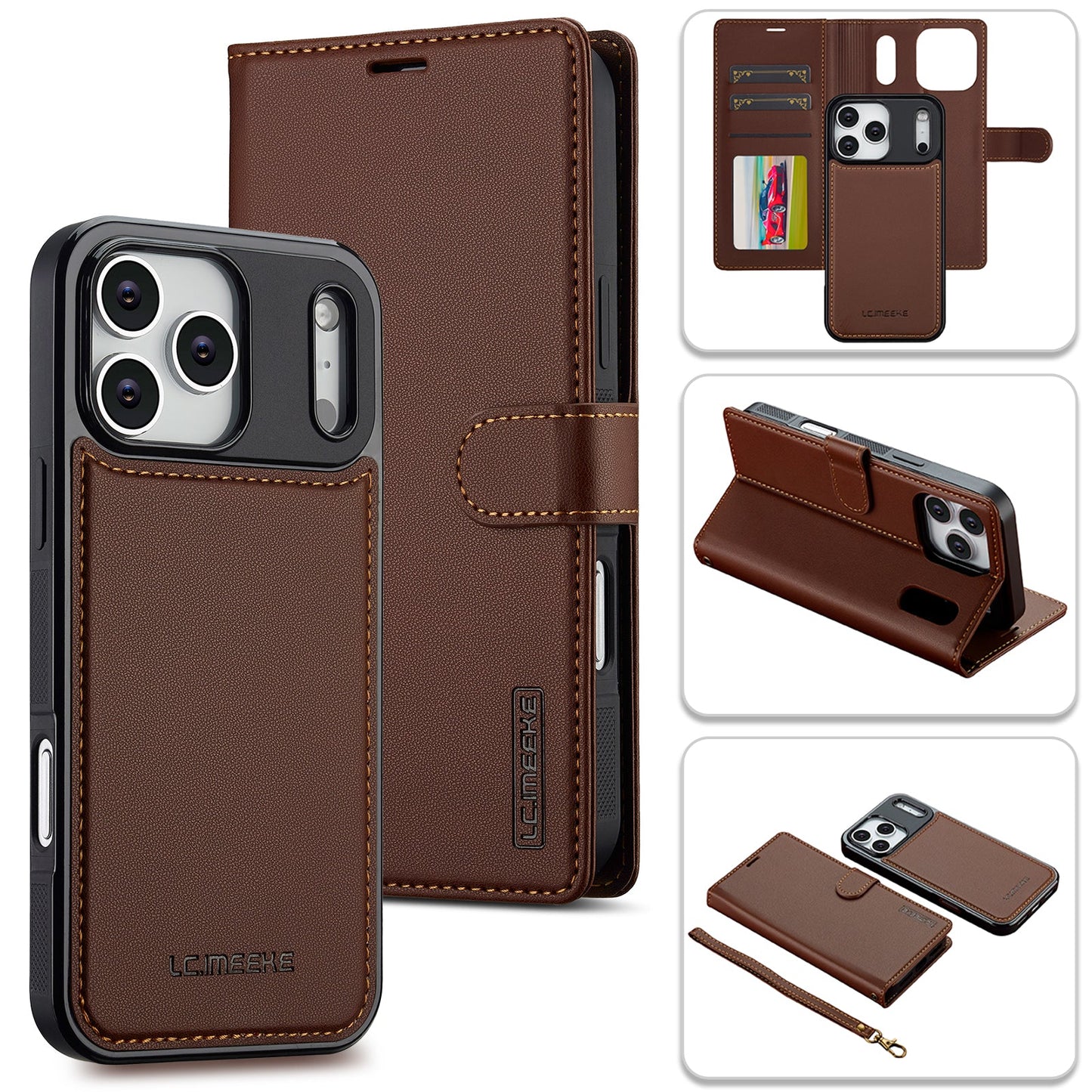 2-in-1 Detachable Magnetic Leather Folio Wallet Phone Case for iPhone 17 Pro Max