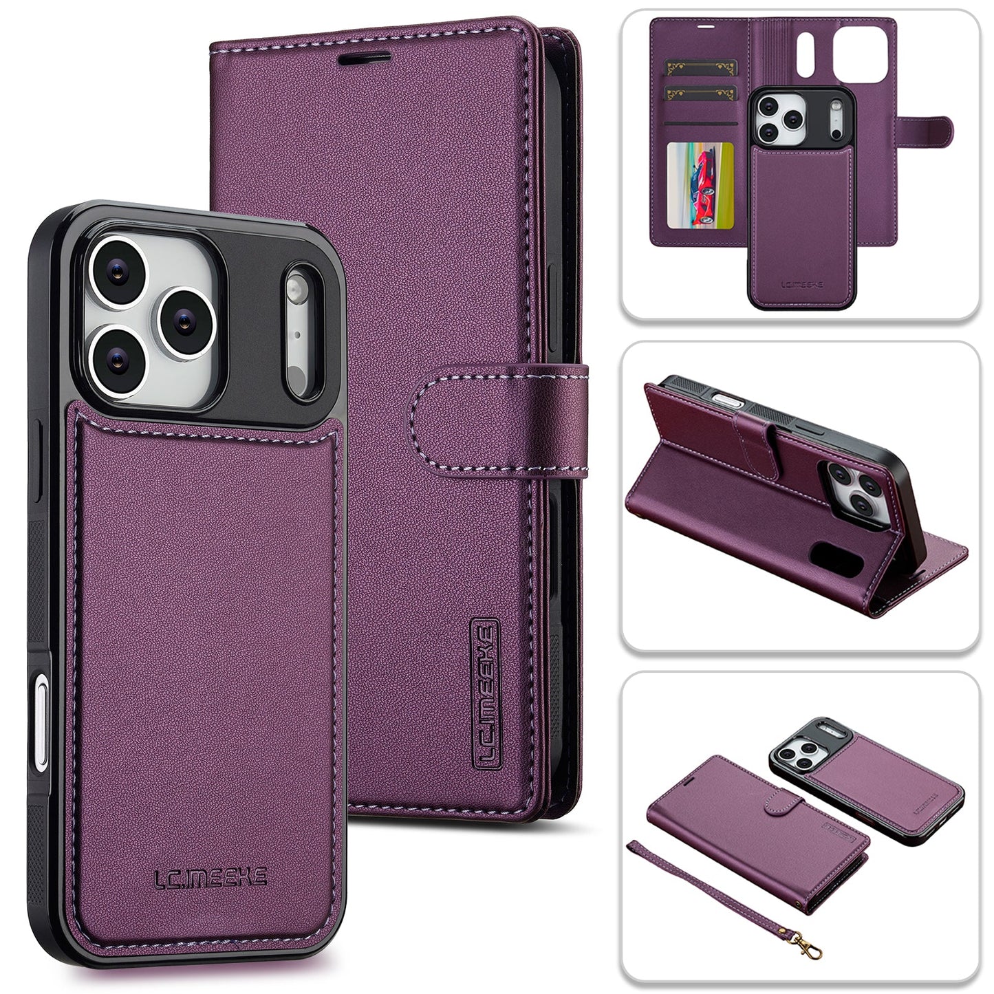 2-in-1 Detachable Magnetic Leather Folio Wallet Phone Case for iPhone 17 Pro Max