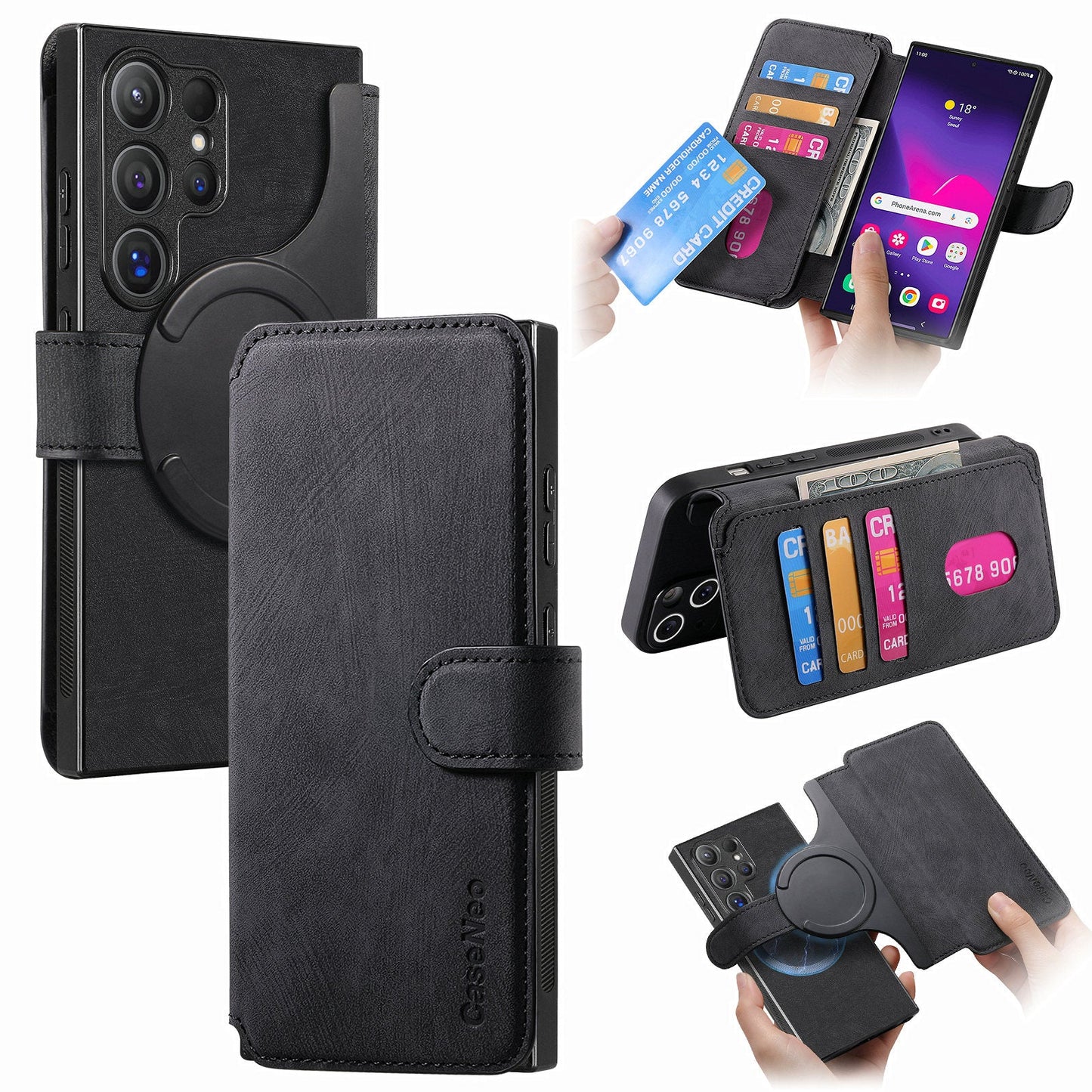 2-IN-1 RFID Blocking Magnetic Detachable Wallet Case for Samsung Galaxy S23 Ultra