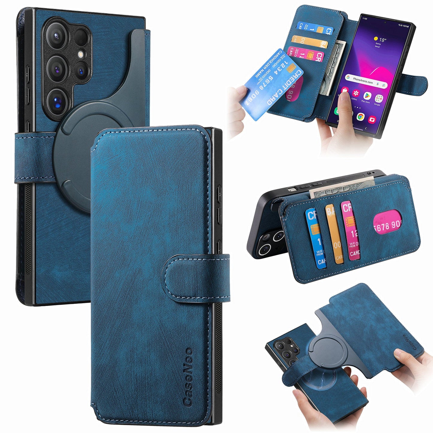 2-IN-1 RFID Blocking Magnetic Detachable Wallet Case for Samsung Galaxy S23 Ultra