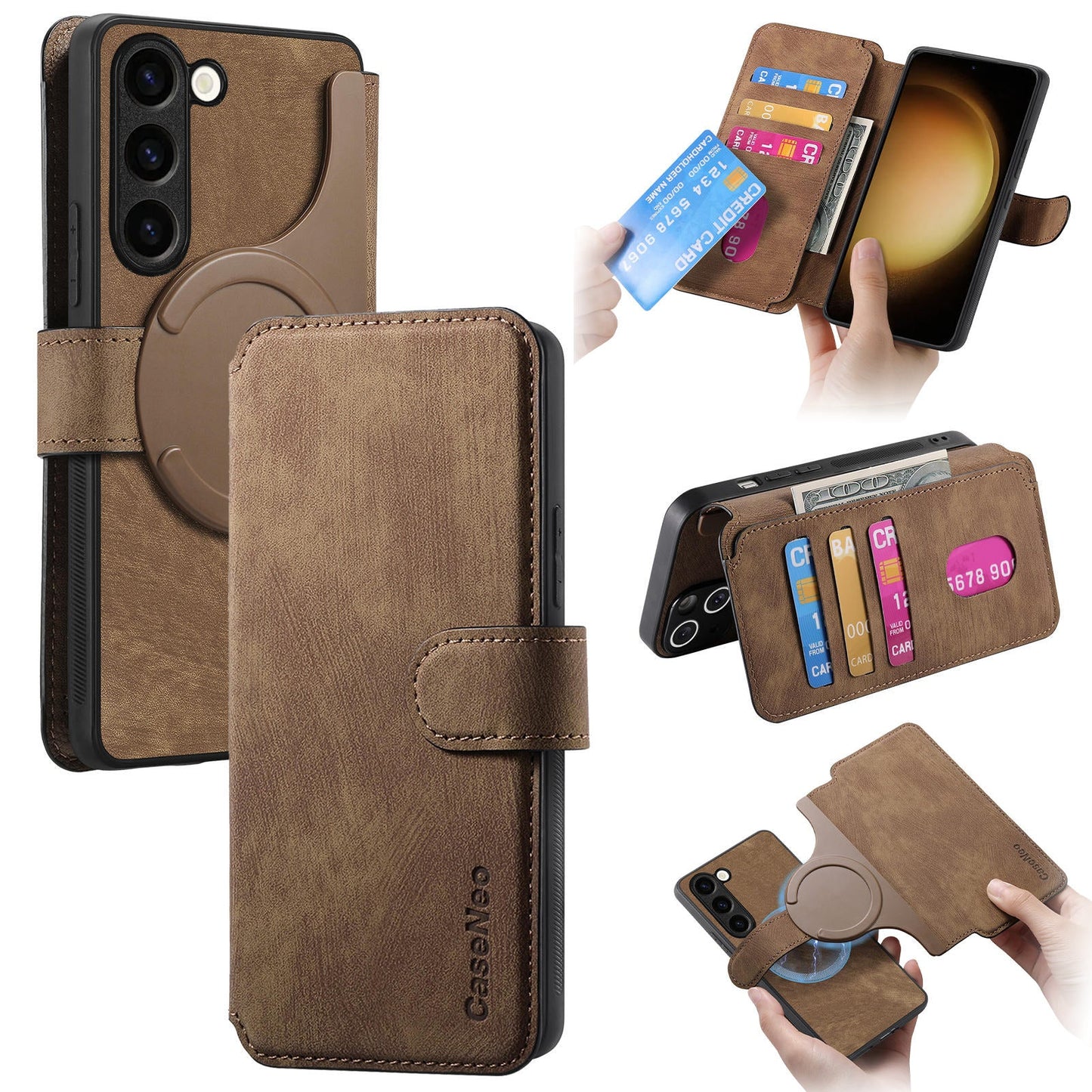 2-IN-1 RFID Blocking Magnetic Detachable Wallet Case for Samsung Galaxy S23+