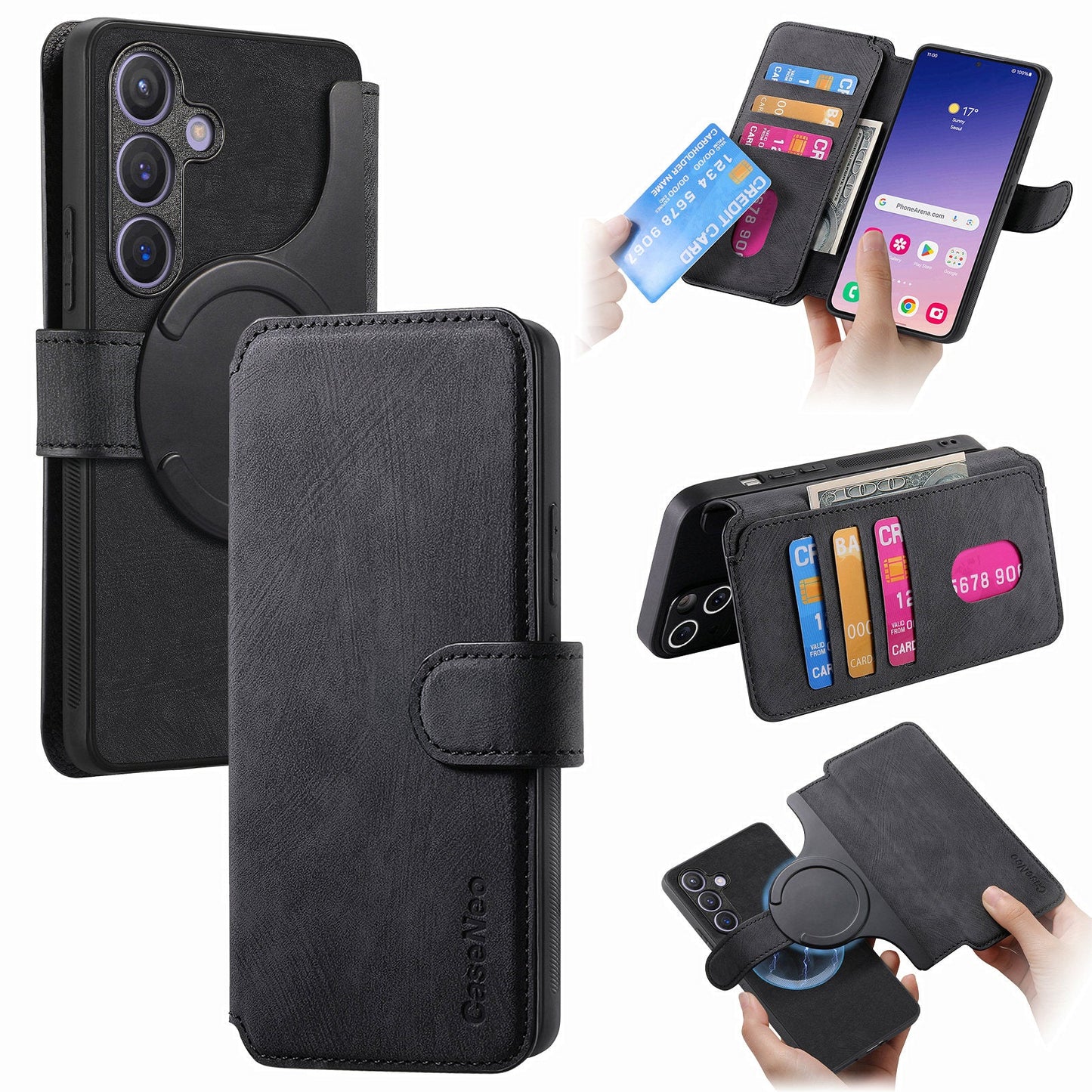 2-IN-1 RFID Blocking Magnetic Detachable Wallet Case for Samsung Galaxy S25+
