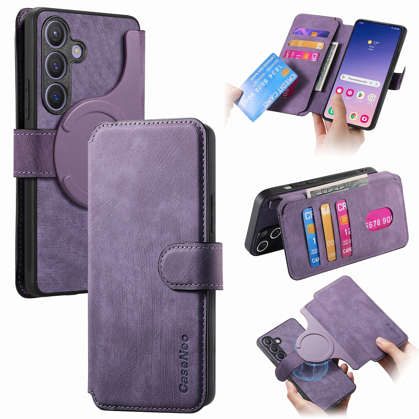 2-IN-1 RFID Blocking Magnetic Detachable Wallet Case for Samsung Galaxy S25+